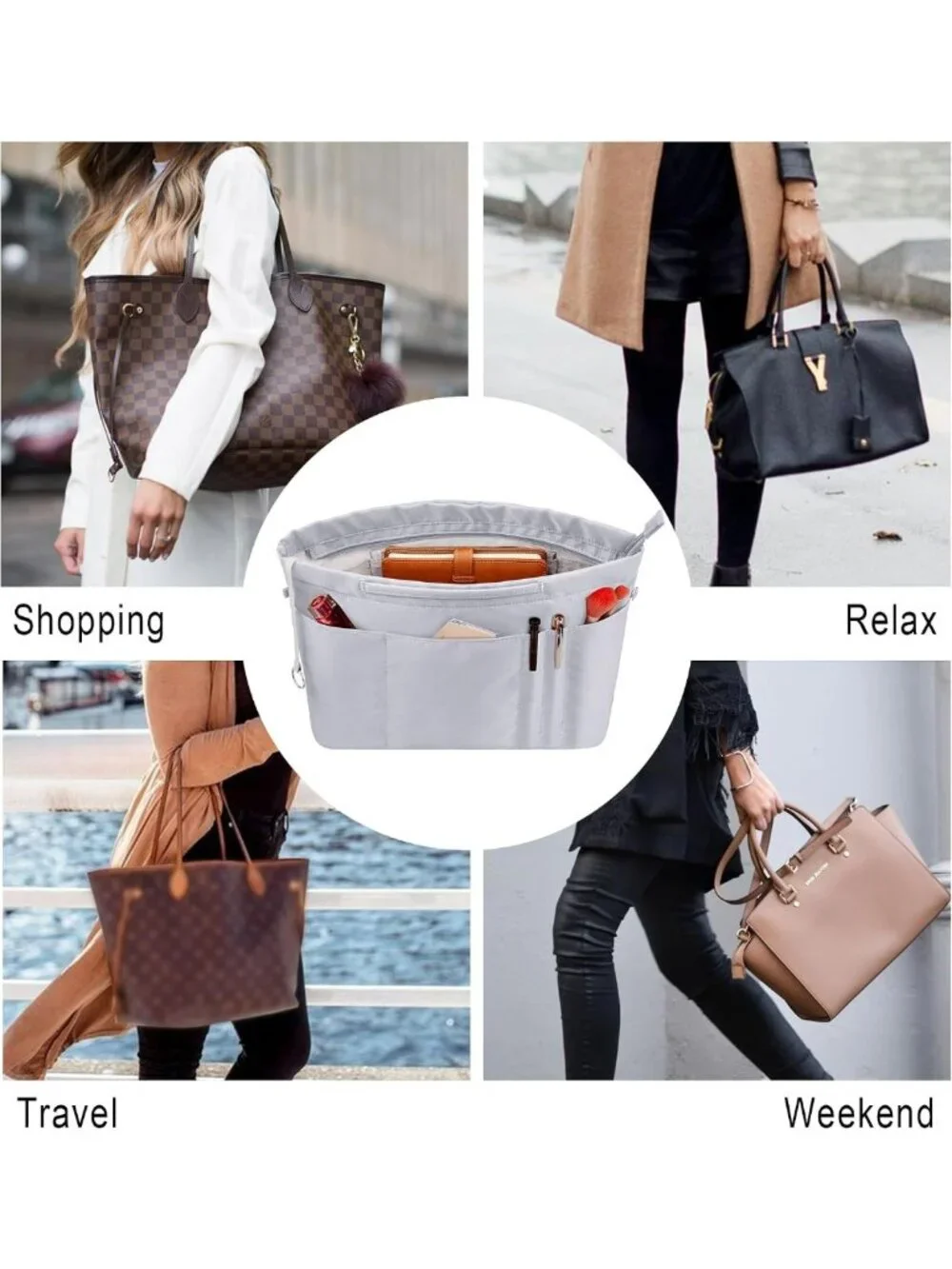 Tote Handbag Organizer with Zipper - 14 Pocket Purse Insert for Women